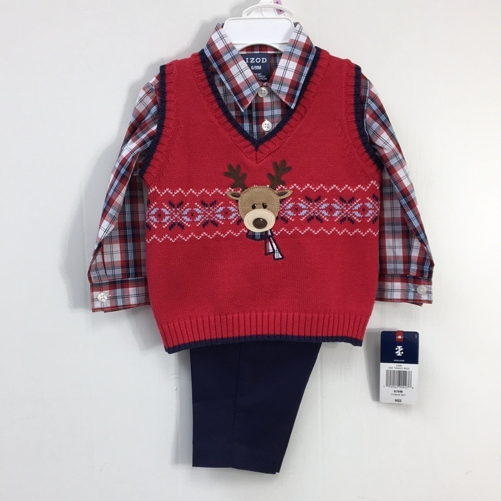 Izod 3 Pc Boys Christmas Holiday Winter Set Size 6/9 M Brand NEW With Tags